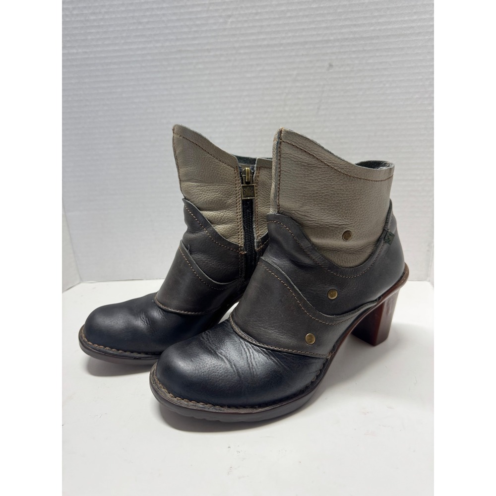 El Naturalista 504 Tri-Tone Leather Ankle Boots Brown Black Taupe Size 37 6.5
